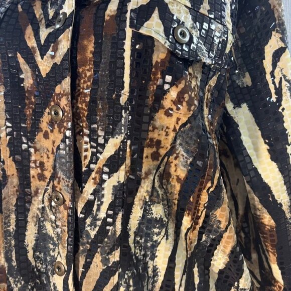 Animal Print Sequin Button-Up Jacket By Notations Womens Size L - Picture 4 of 7